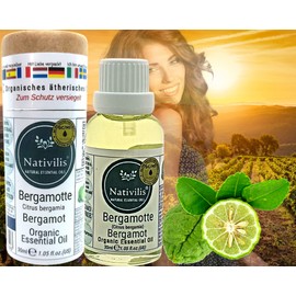 Nativilis Organic Bergamot Essential Oil Citrus Bergamia Refreshing, Immune-Strengthing, Anti-Strong, Digestion, Antibacterial, Soothing for Irritated Scalp and Irritated Skin Copaiba