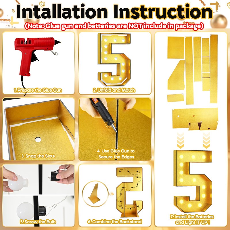 Number 15 Marquee, 4FT Light Up Numbers Gold Large Light