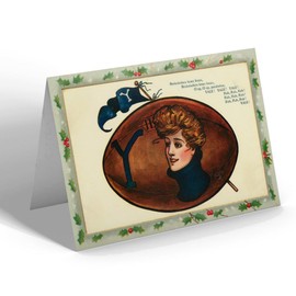 CHRISTMAS CARD - Vintage Connecticut USA - Football. Yale with Girl. Flag & Cheer