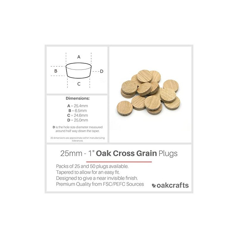 Oakcrafts - 25mm - 1" Oak Flat Head Cross Grain