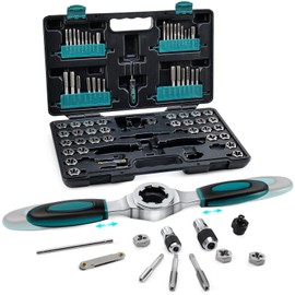 Bestwork 76-Piece SAE/Metric Tap and Die Set with Extendable Ratcheting Tap Handle, Rethreading Tool Kit for Internal and External Threading