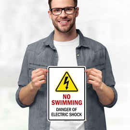 No Swimming Danger Of Electric Shock Sign, 10x7 Inches, 4 Mil Vinyl Decal Stickers Weather Resistant, Made in USA by My Sign Center