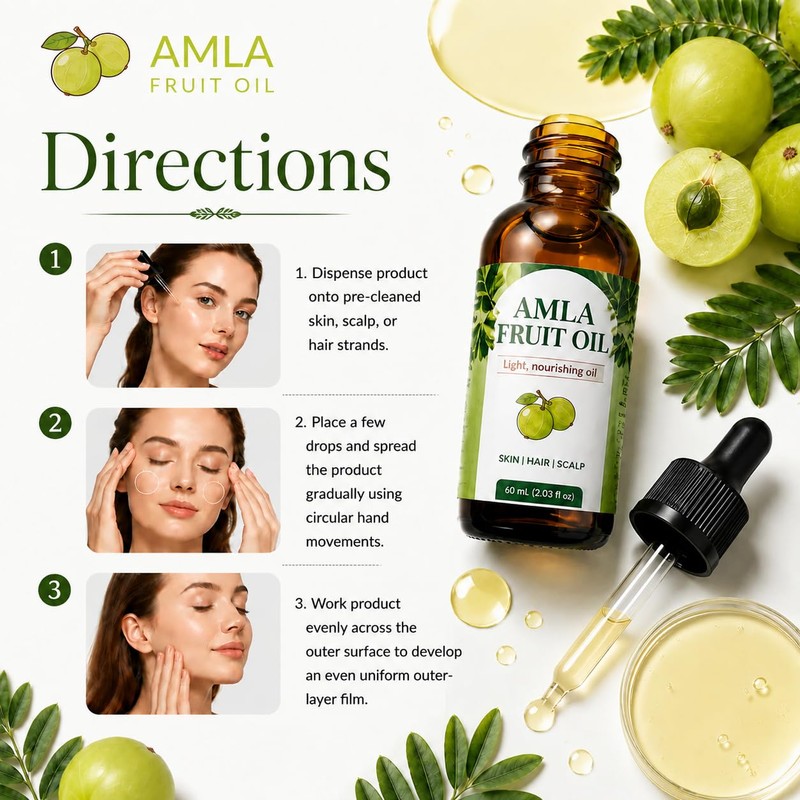 Amla Fruit Oil, Plant‑Derived Multi‑Purpose Nourishing Beauty Oil, Lightweight &