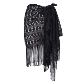 ChinFun Women's Sarong Wrap Skirt Swimsuit Summer Beach Swimwear Flower Lace Bikini Cover Up with Tassel D-V-Black