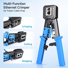 Cable Matters Modular RJ45 Crimp Tool for Pass-Through Connectors (Pass-Through Ethernet Crimper) with Built-in Wire Cutter and Stripper - 10-Pack Cat6 RJ45 Connectors Included