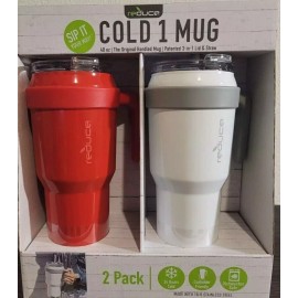 Reduce 2x Reduce Cold 1 Mug 40oz Stainless Steel Tumbler w/ Handle 3-in-1 Lid Red/White