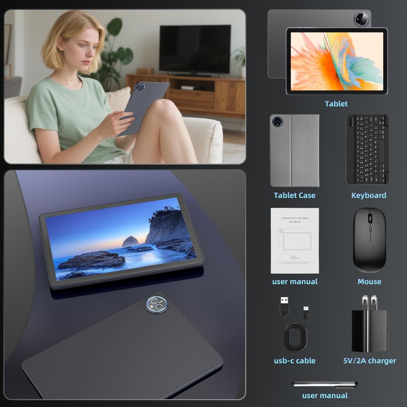 Android 15 Tablet 10 inch,24GB RAM 128 ROM,Tablets with Keyboard