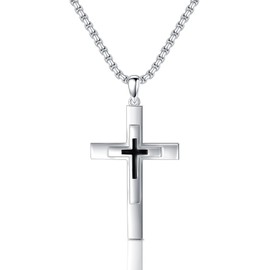 Lattd Cross Pendant Necklace 925 Sterling Silver Christian Jewelry Gift for Men Women (03-Cross & Black 03-Silver)