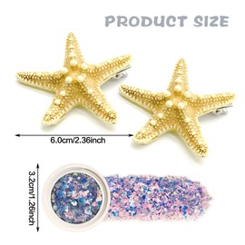 Starfish Hair Clip and Face Gems Set,Mermaid Hair Accessories for Women,Adult Mermaid Costumes for Women Costume Accessories (Starfish Hair Clip 1)