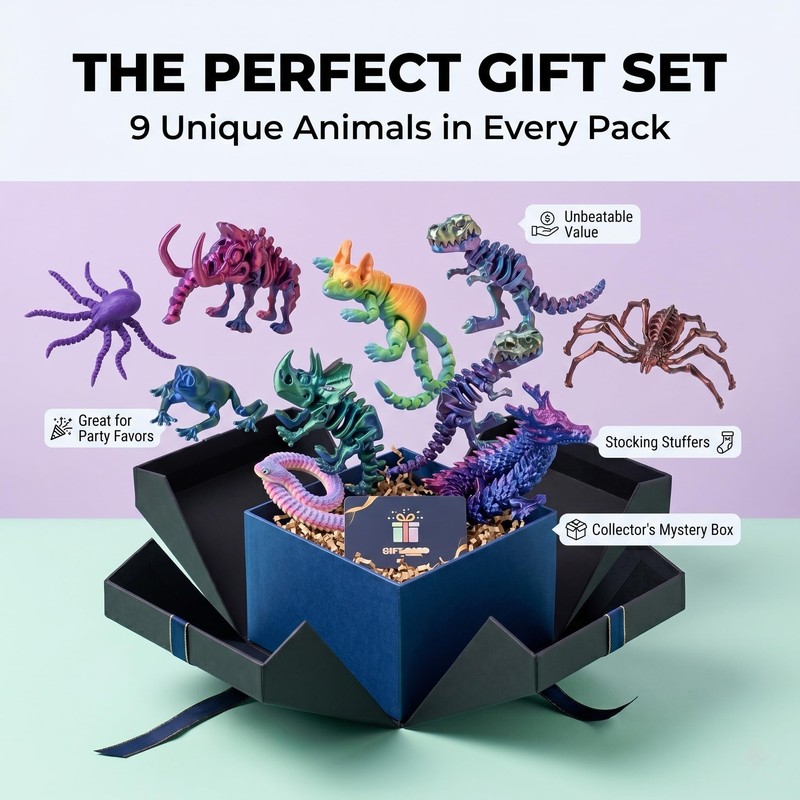 LEERFEI 9 PCS 3D Printed Articulated Animals Fidget Toys Set