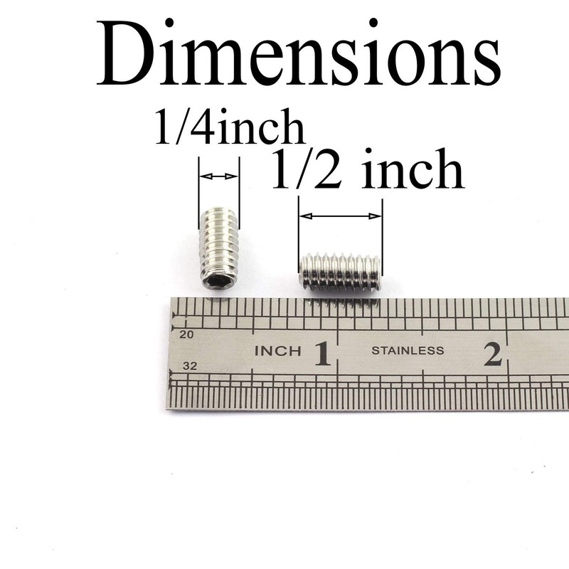 RuiLing 25PCS 1/4-20x1/2" Hexagon Hex Socket Set Screws 304 Stainless