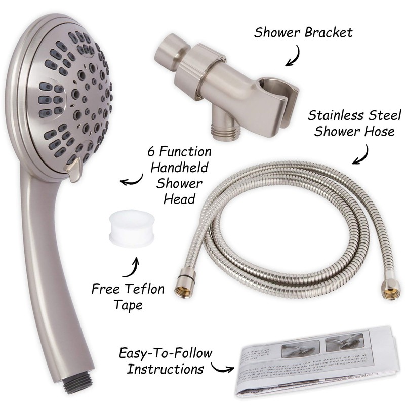 6 Function Handheld Shower Head Kit - High Pressure, Removable