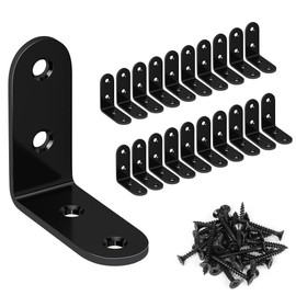 LuckIn 20 Pcs L Bracket Stainless Steel Corner Brace 1.57 x 1.57 inch Right Angle L Shape Brackets for Wooden Furniture Bedframe Cabinet Drawer Chair with 80 Pcs Screws, Black