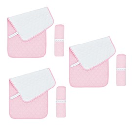 Pack of 3 Baby Changing Mats, Reusable, Washable, Non-Slip, Soft, Waterproof, Breathable, Quilted, Absorbent, Infant Changing Mat, 14 x 27 Inches (Pink)