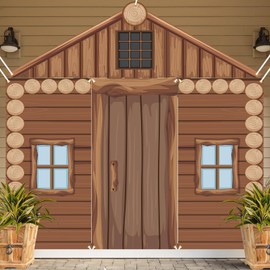 4pcs Rustic Log Cabin Porch Door Banner, Camping Party Decorations Countryside Forest Theme Haing Photos Booth Backdrop Sign for Summer Wedding Birthday Farmhouse Home Classroom Indoor Outdoor Decor