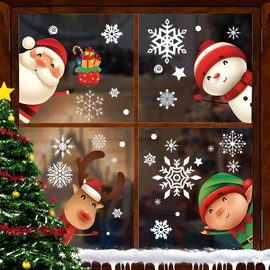 Christmas Snowflake Window Cling Stickers for Glass, 82 PCS Xmas Decal Decorations Featuring Snowflakes, Santa Claus, and Reindeer