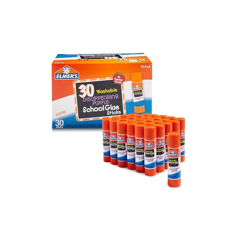Elmer's Disappearing Purple School Glue Sticks, 0.24 Ounces Each, 30-Count