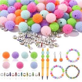 30 Pcs 16mm Rhinestone Beads and 220 Pcs Spacer Beads for Jewelry Making - Sparkly Disco Ball Beads Bulk - Beads for Pens Diamond Round Beads - DIY Valentines Decor Baseball Beads (Candy)