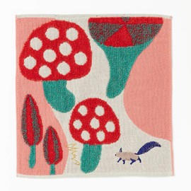 Kusunobashi Crest Woven Morita MiW Gauze Pile Handkerchief, Squirrel, Red, A-66647-86-R, 9.8 x 9.8 inches (25 x 25 cm)