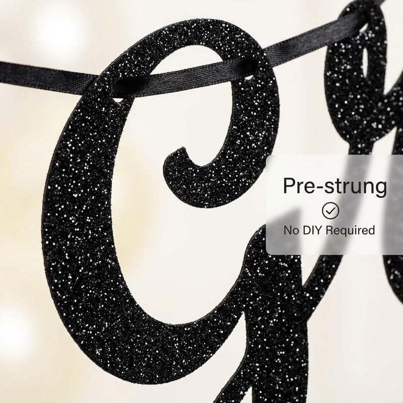 Pre-Strung Black and Gold Glitter Congrats Grad Banner Class of