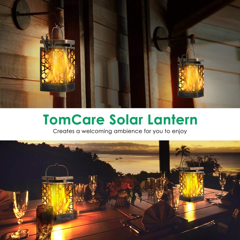 TomCare Solar Lights Upgraded Solar Lantern Flickering Flame Outdoor Hanging