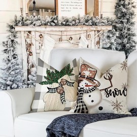 Christmas Pillow Covers 18x18 Set of 4 Christmas Decorations Christmas Pillows Decorative Throw Pillow Covers Linen Cushion Covers for Couch Sofa Christmas Docor