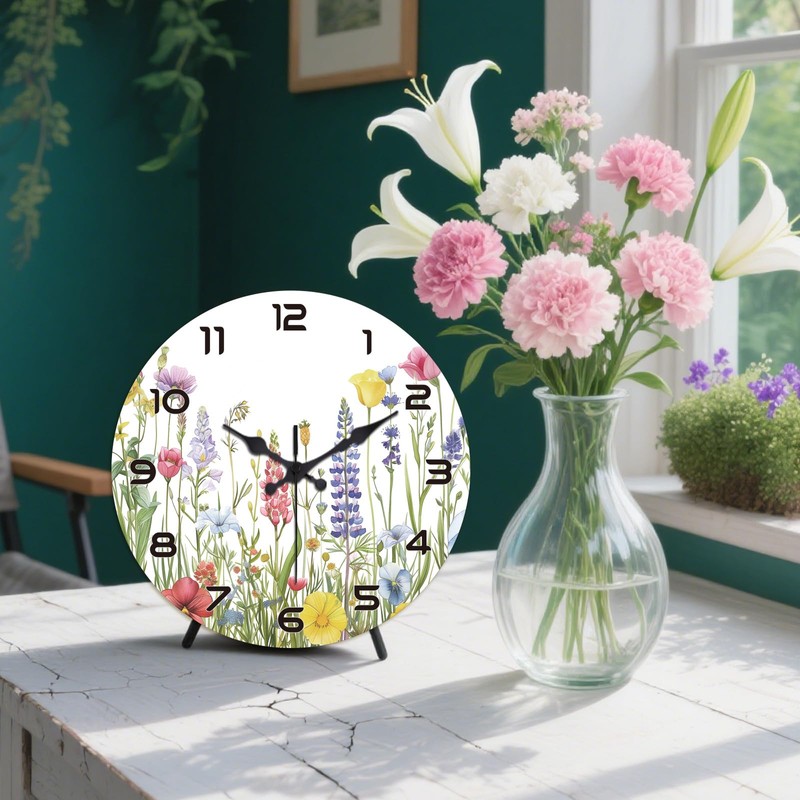 peacoblue Wall Clocks Battery Operated Wildflowers 12 Inch Glass Wall
