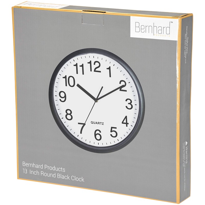 Bernhard Products Black Wall Clock, Large 13-Inch Silent Non Ticking