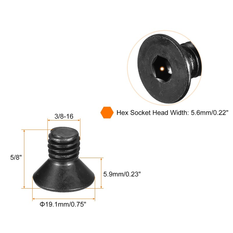 sourcing map 3/8-16x5/8" Flat Head Socket Cap Screws, 10.9 Grade