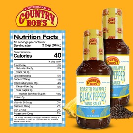 Country Bob's Roasted Pineapple & Black Pepper Wing Sauce - Sweet & Peppery, Made with Premium Ingredients, Ideal for Wings, 18oz (Pack of 2)