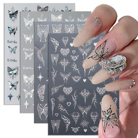 8pcs Metallic Silver Butterfly Nail Stickers 3D Laser Black Butterfly Nail Decals Aurora Butterfly Nail Art Stickers Pink Butterfly Stickers for Nails DIY Butterflies Nail Sticker Women Nail Supplies