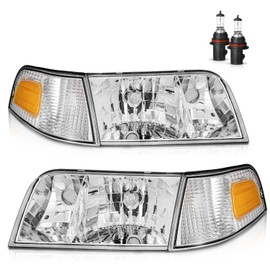 Vizotae Headlights Assembly for 1998-2011 Ford Crown Victoria with Corner Lights Headlamp Replacement, High/Low Beam W/Bulbs, Driver&Passenger Side