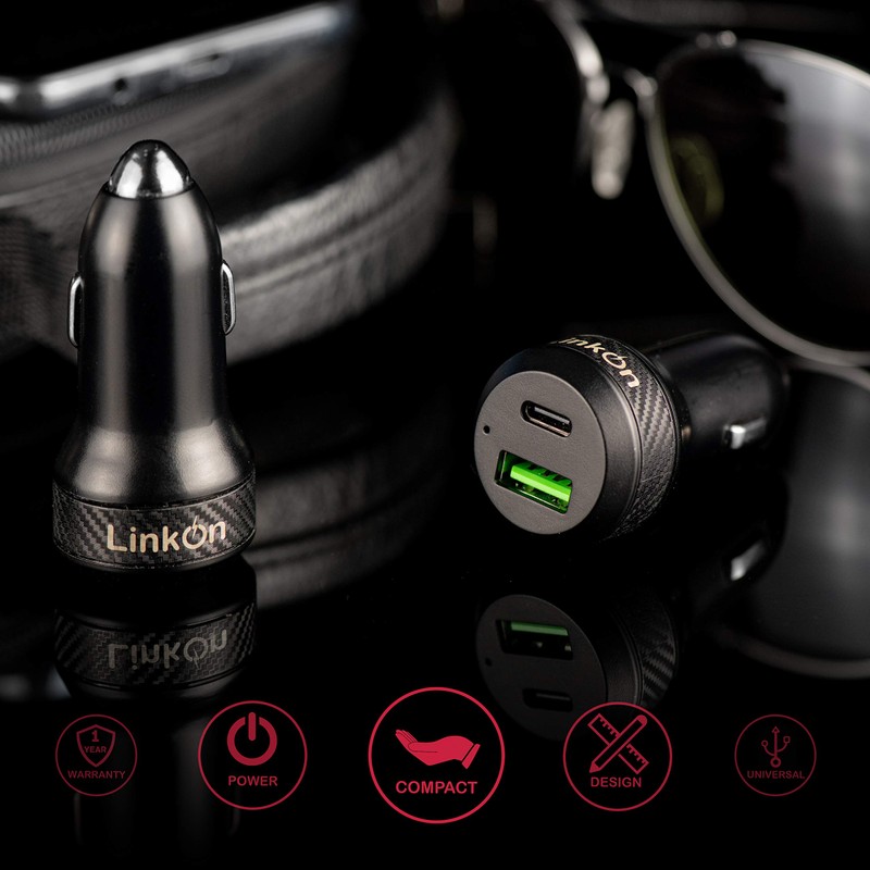 LinkOn 45W Car Charger, 27W USB-C PD3.0 and 18W USB-A