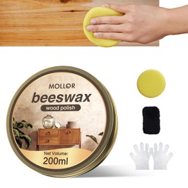 Mollor Beeswax Furniture Polish, Cabinet and Table Restorer, Natural Wood Conditioner, Multipurpose Beeswax for Wooden Tools, Protects for a Perfect Finish Bees Wax Polish (1 x 200g with 1 Sponge)