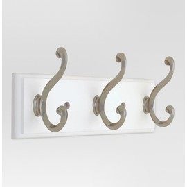 Threshold Wall Hook Coat Rail 3 Scroll White and Satin Nickel Finish