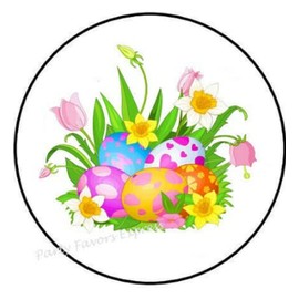 30 Pcs 1.5" Inch Easter Eggs and Flowers Stickers - Happy Easter Stickers - Easter Eggs Stickers Envelope Seals Labels - D #AA61RK