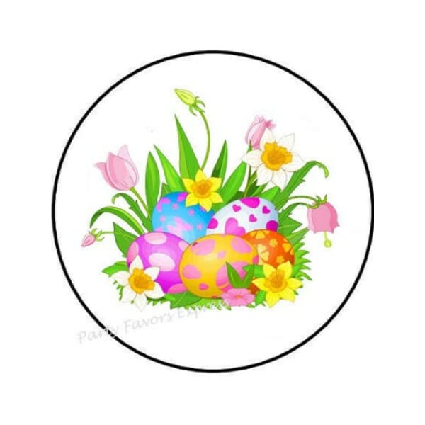 30 Pcs 1.5" Inch Easter Eggs and Flowers Stickers -