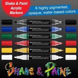 Faber-Castell Shake & Paint Markers: Classic - 6 Count Dual Tip Acrylic Paint Pens, Permanent Fabric and Art Markers, Paint Markers for Wood, Art Supplies