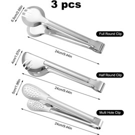 3 Pcs Serving Buffet Tongs, 9 inch Multifunctional Kitchen Tongs Set, Stainless Steel Cooking Tongs with Long Handle, Fork and Spoon Tongs, Serving and Salad Tongs, for Pasta, Salad, BBQ