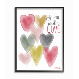 Stupell Home Décor All You Need Is Love Hearts Watercolor Oversized Framed Giclee Texturized Art, 16 x 1.5 x 20, Proudly Made in USA