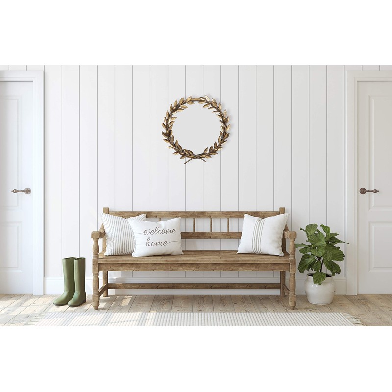 Round Antique Gold Metal Laurel Wreath Wall Mirror