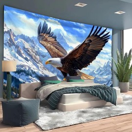 FENDROM Large Eagle Tapestry, Aerial View of Bald Eagle Flying in the Snow Covered Grand Canyon Rocky Art, Wide Wall Hanging for Bedroom Living Room Dorm
