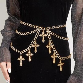 Layered Waist Chain for Women Bohemian Cross Belt Adjustable Cross Waist Chain Chunky Cross Belly Chain Punk Gothic Cross Body Chain Body Jewelry Accessories for Women
