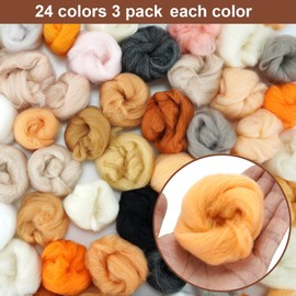Misscrafts 72pcs 7.6 oz 24 Colors Nature Fibre Wool Yarn Roving Needle Felting Hand Spinnings 3g/Pack for Needle Felting Wet Felting DIY Hand Spinning