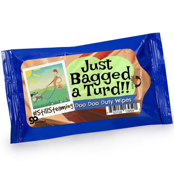 Just Bagged a Turd Wipes - Novelty Moist Towelettes - Weird Gag Gifts for Dog Lovers - Travel Size