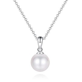 LUCKMORA Single Pearl Necklace for Women 925 Sterling Silver Choker White One Genuine Freshwater Cultured Floating Pearls Necklaces Real Round (G-7.5mm)