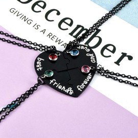 Top Plaza 4 Pcs Best Friends Forever and Ever Necklaces Set Black Heart Puzzle Matching Alloy Pendant Necklaces Friendship BFF Jewelry for Sisters