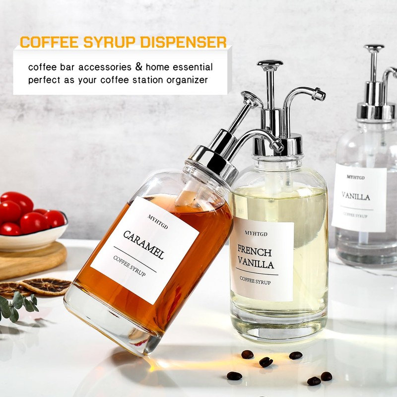 Coffee Bar Accessories,MHDCLY Coffee Syrup Dispenser - 4pack,16.9oz Syrup Dispenser