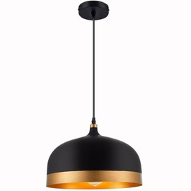 LDDBEN Farmhouse Pendant Lighting for Kitchen Island,Black and Gold Dome Pendant Light Fixtures, Industrial Hanging Ceiling Light for Dining Room Foyer Cafe Kitchen Sink (1 Pack)