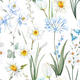 VaryFloral 24"x118" Floral Peel and Stick Wallpaper White Daisy Blue Hydrangea Flower Botanical Wallpaper Removable Self Adhesive Floral Contact Paper for Cabinet Bedroom Kitchen Nursery Renters
